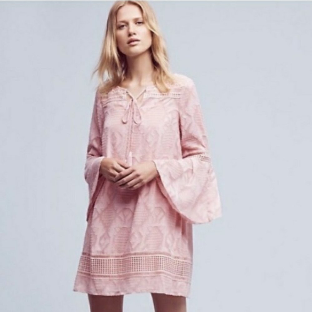 Blush Anthropologie Shift Dress with Bell Sleeve